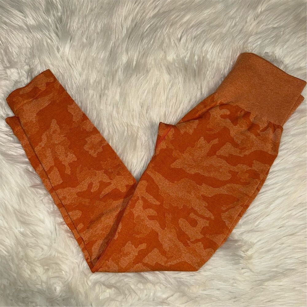 NVGTN Women's Orange Camo Seamless Leggings Size S High Waist Gym Yoga Workout
